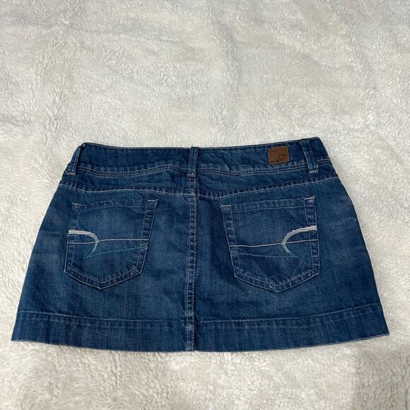 Vtg American Eagle Skirt Women's 8 Cotton Blue Denim Mini Low-Rise 2006 Y2K Soft - Picture 2 of 6